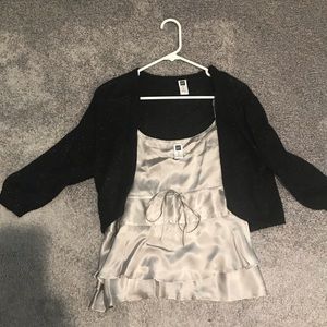 Black & silver shrug with sliver tank top